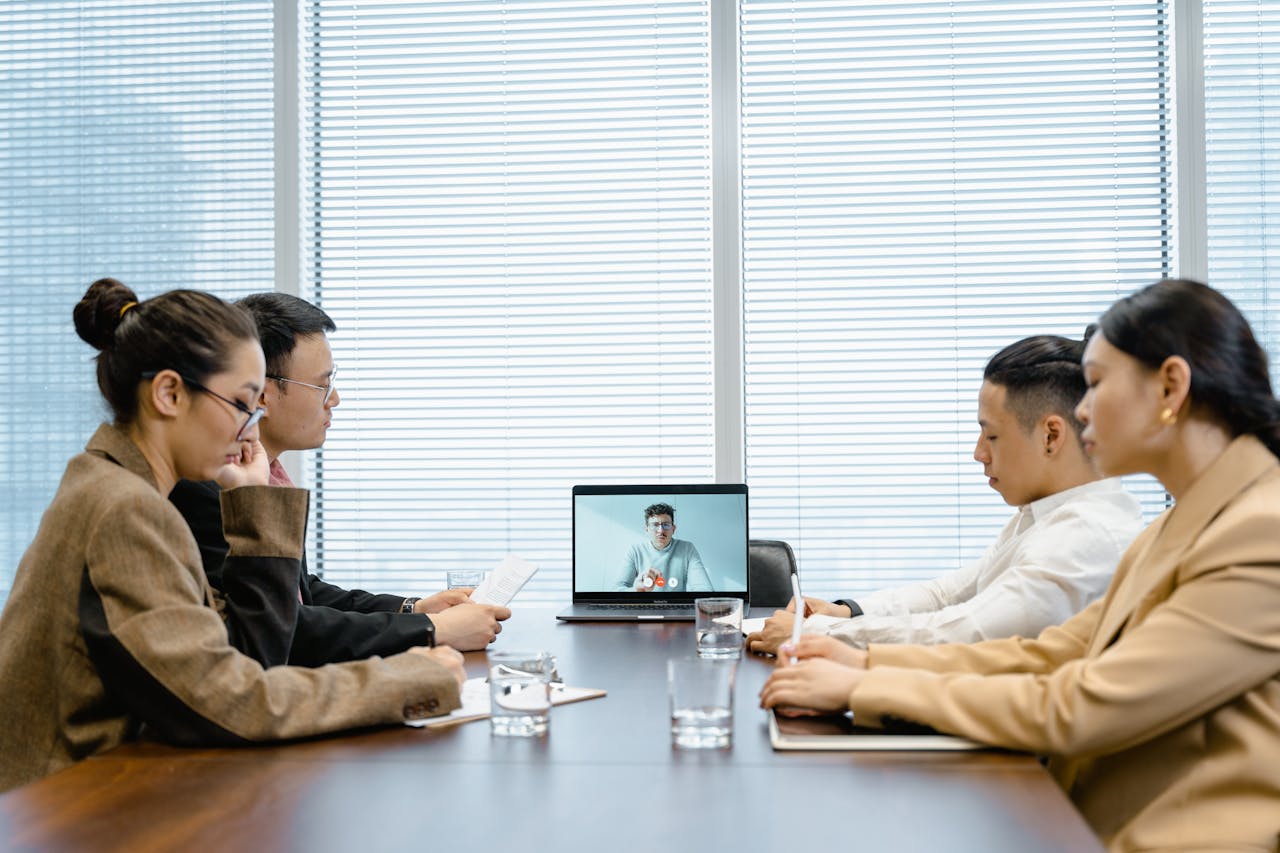A hybrid meeting in an office