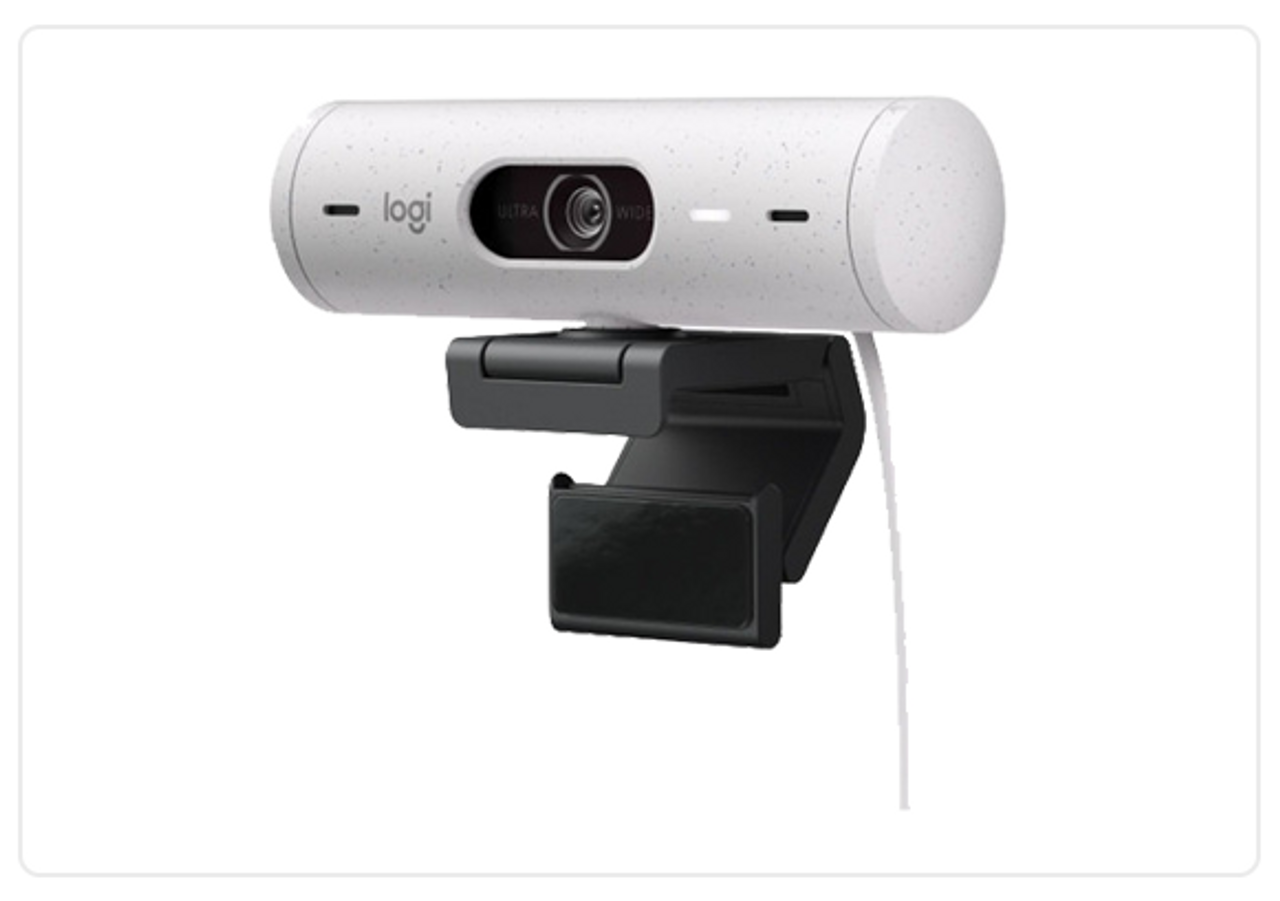 The Logitech Brio 500 in off-white